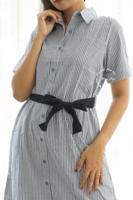 Louis Dress Salur Kancing Tali Hitam Perut - NAD 03 Biru